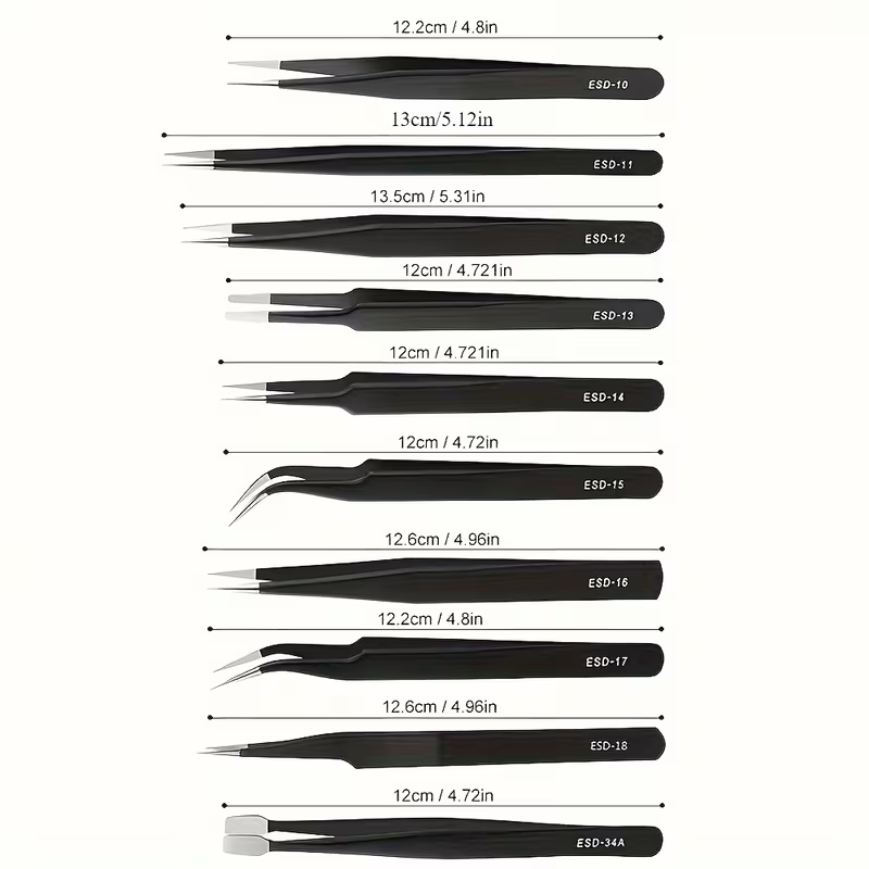 10Pcs ESD Anti‑Static Tweezers - Electronics Repair Parts ulasan dan harga